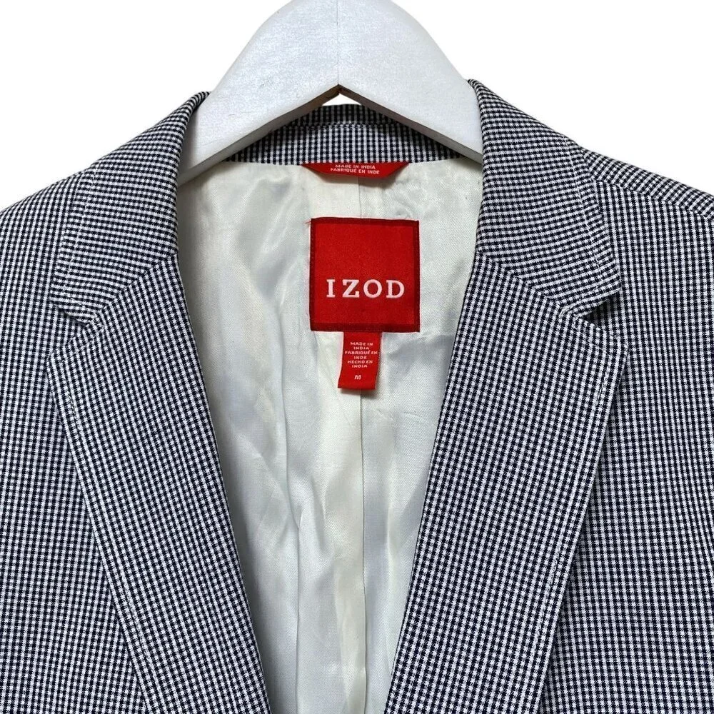 NEW IZOD Mens Blazer Medium Cotton Blue Check Preppy Sport Jacket NWT